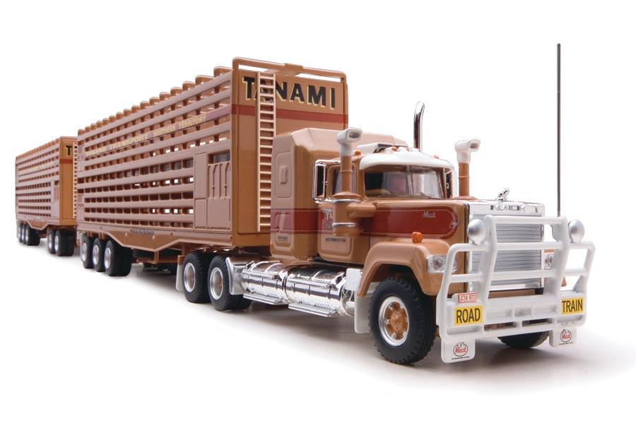Highway Replicas Livestock Road Train Green With McIver Group Transport Kenworth Die Cast Model Truck With Additional Trailer & Dolly 1:64 