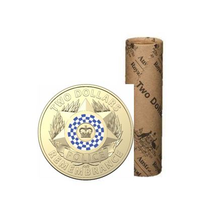 2019 Roll Of $2 Police Remembrance Day Coloured Uncirculated Coin Royal Australian Mint (25 Coins Per Roll)