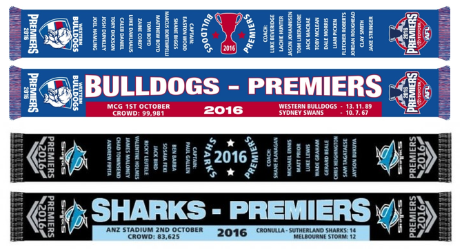 Bulldogs and Sharks Premiers Scarves