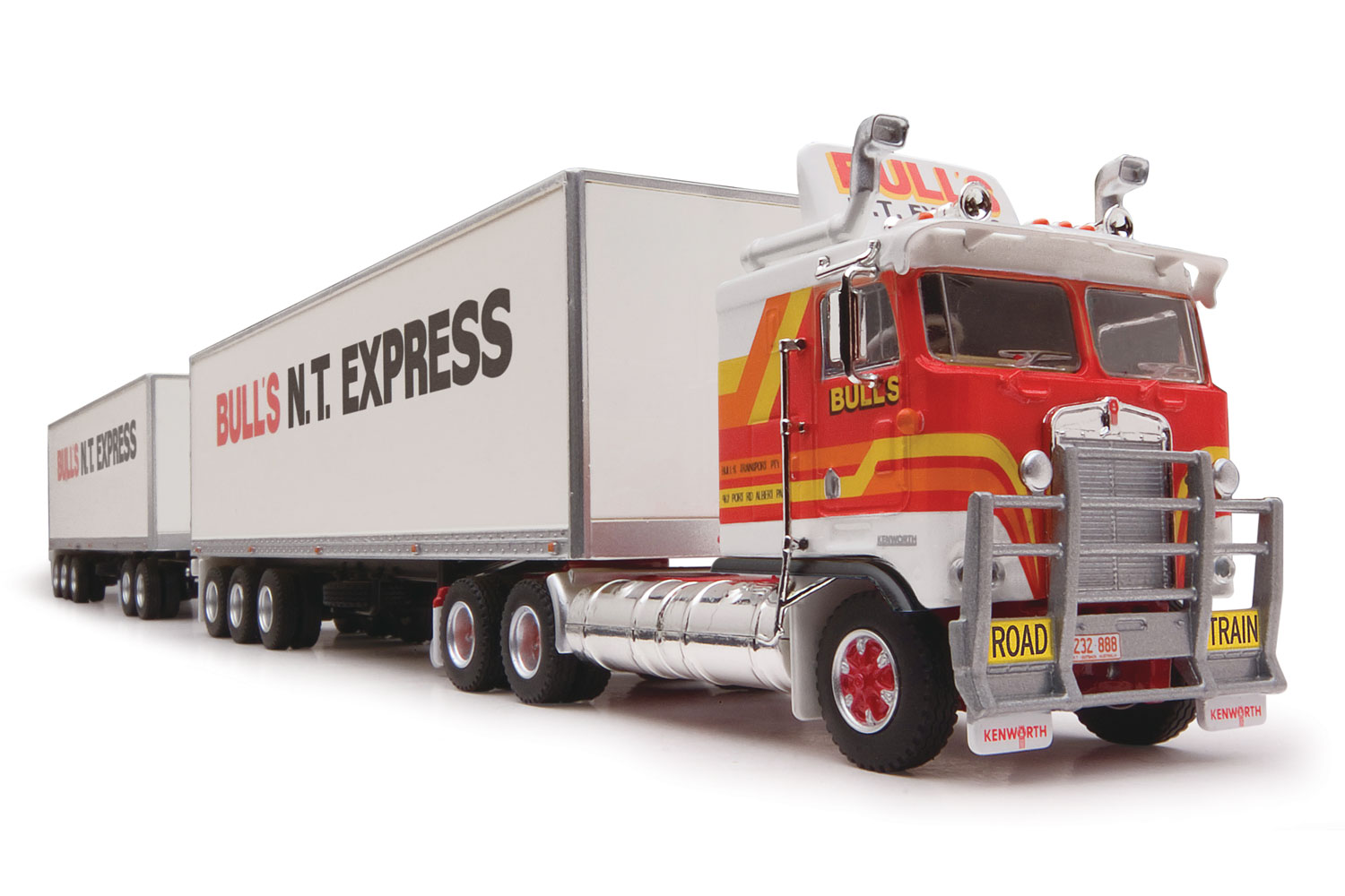 Highway Replicas Bull's Bulls NT Express Freight Road Train Die Cast Model Truck With Additional Trailer & Dolly 1:64 