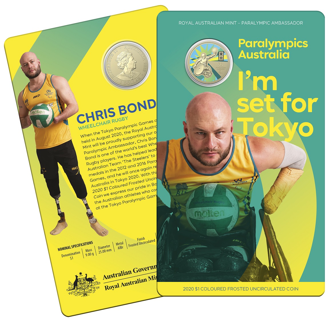 2020 $1 Australian Paralympic Team Ambassador Chris Bond Wheelchair Rugby Frosted Uncirculated Coin 