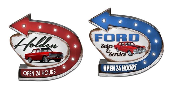 Ford & Holden Light Up Tin Signs