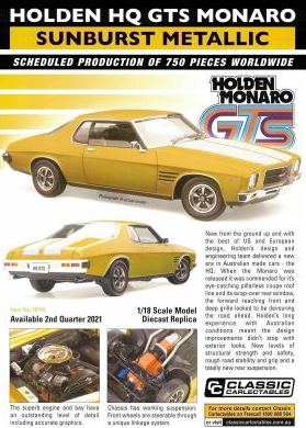 PRE ORDER - Holden HQ GTS Monaro Sunburst Metallic Die Cast Model 1:18 Scale Model Car (FULL PRICE- $289.00)