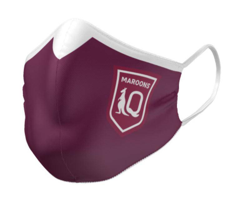 Queensland QLD Maroons State of Origin SOO NRL Adults Size Triple Layer Reversible Face Mask With Nose Wire