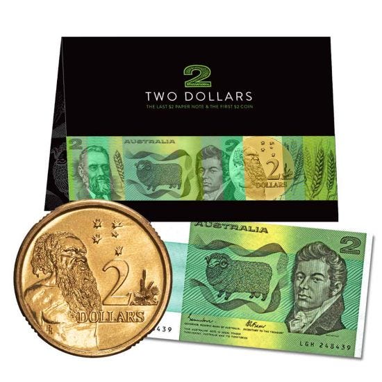 Two Dollar Limited Edition Pack Last $2 Paper Note and First $2 Gold Coin Set