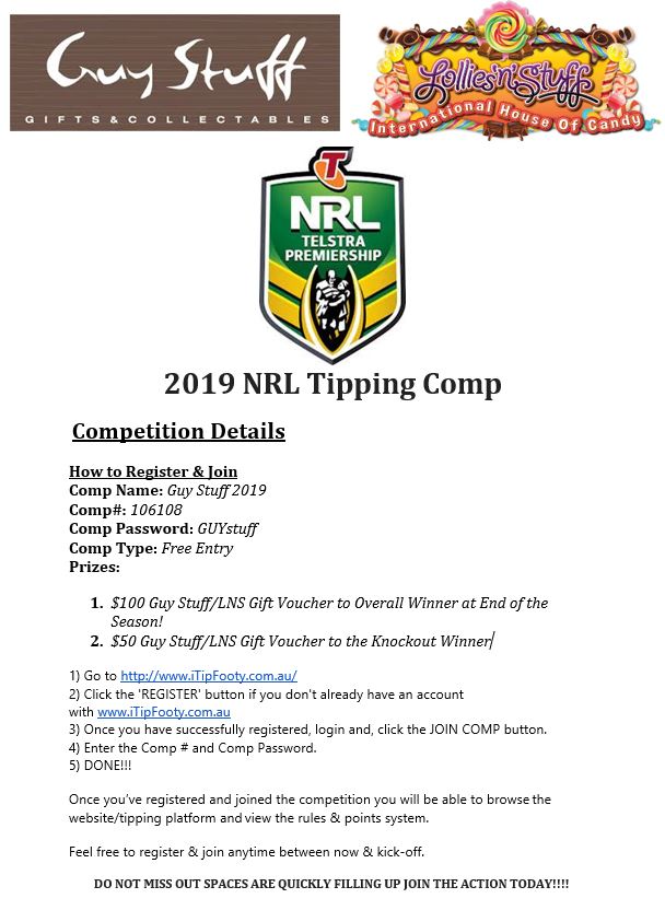 Guy Stuff & Lollies 'N' Stuff NRL Footy Tipping Competition