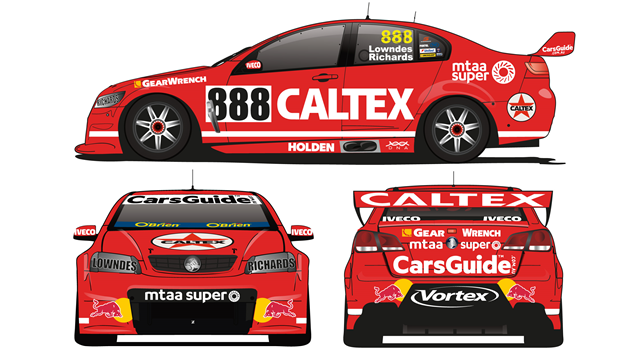 PRE ORDER - Craig Lowndes 2016 Sandown Retro Round Livery Caltex Based On The Ford Sierra Raced At Bathurst in 1992 Holden Commodore 888 Racing V8 Supercar 1:18 Scale Diecast Model Car (FULL PRICE $169.00)
