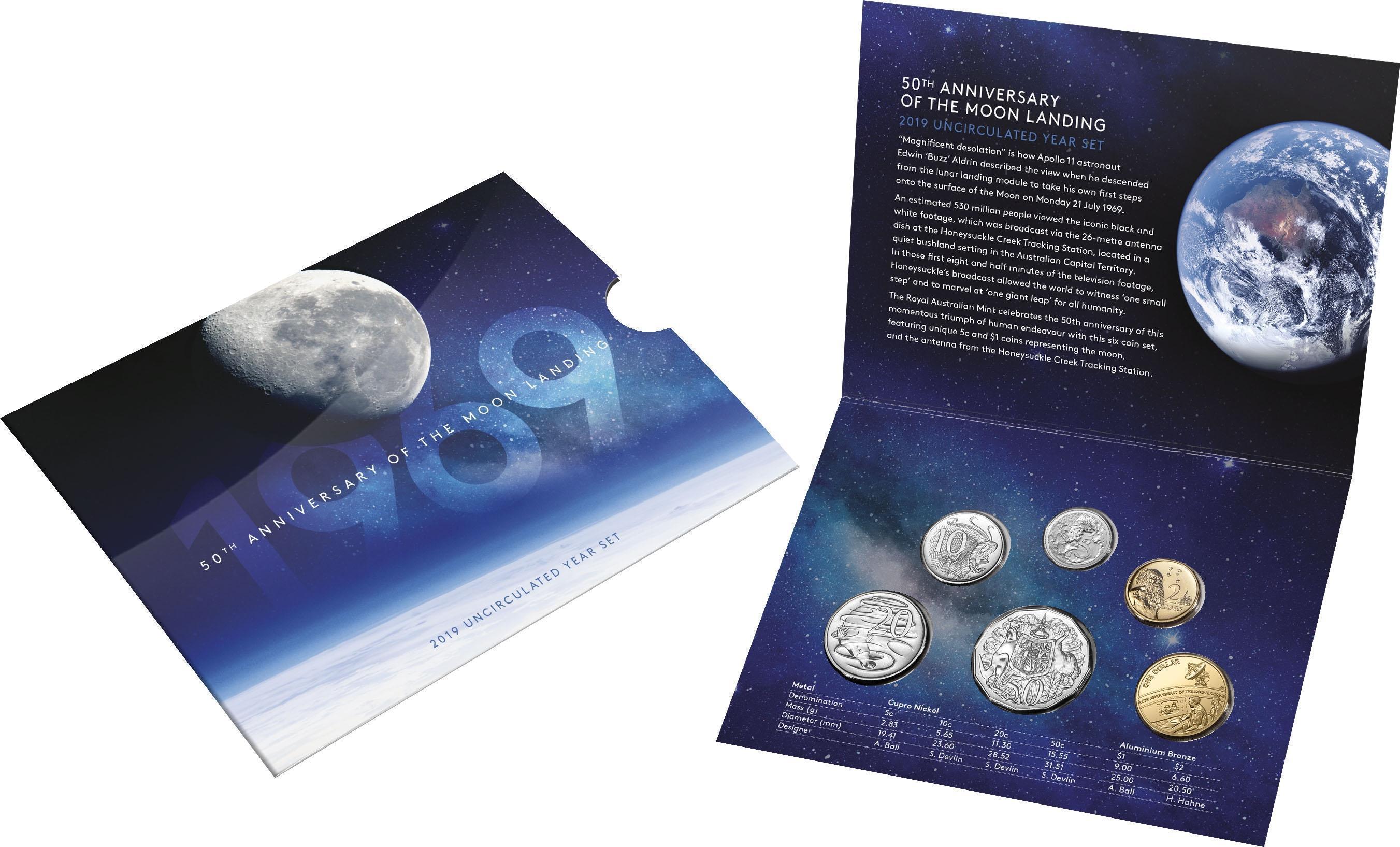 2019 50th Anniversary Of The Moon Landing Six Coin Uncirculated Set Royal Australian Mint