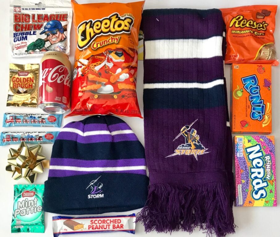 The Melbourne Storm Footy Supporter Gift Pack Gifts Packs NRL Rugby League TV Stadium Football Grand Stand Beanie Scarf Team
