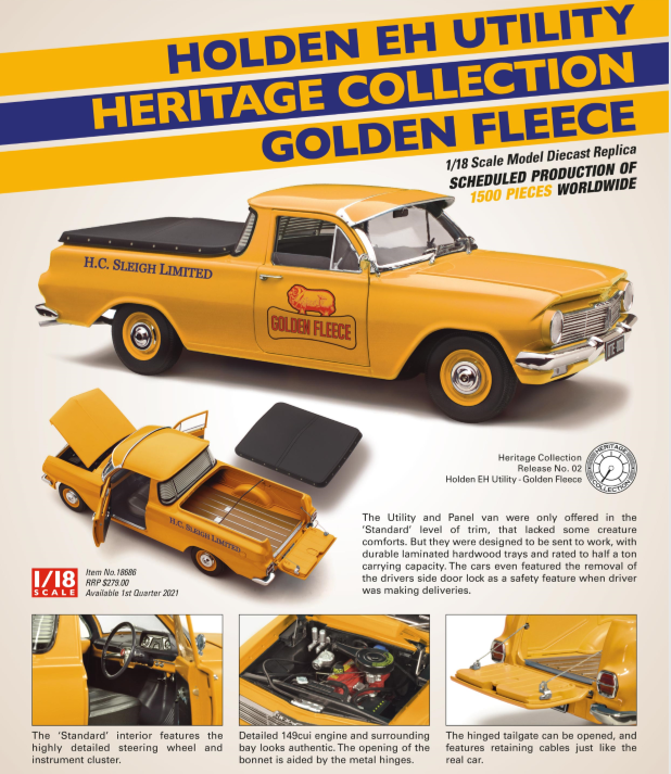 PRE ORDER - Holden EH Utility Golden Fleece Heritage Collection 1:18 Scale Model Car (FULL PRICE - $279.00*)