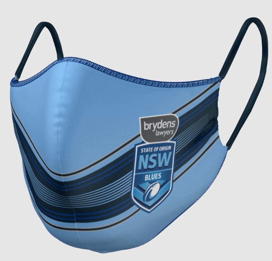 New South Wales NSW Blues State of Origin SOO NRL Adults Size Triple Layer Reversible Face Mask With Nose Wire