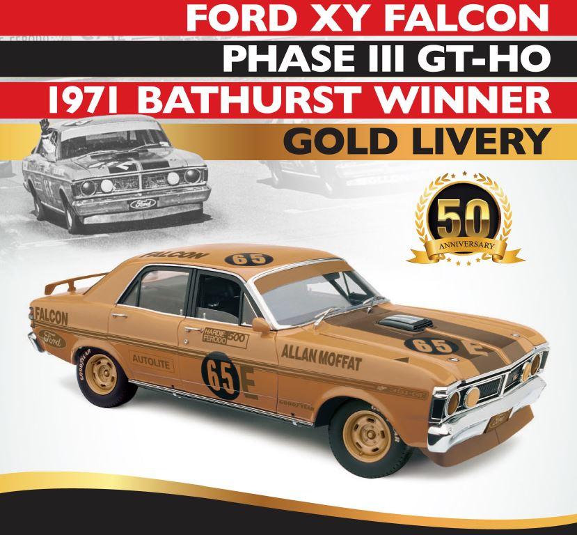 1971 Bathurst Winner Gold Livery Ford XY Falcon Phase III GT-HO 1:18 Scale Model Car