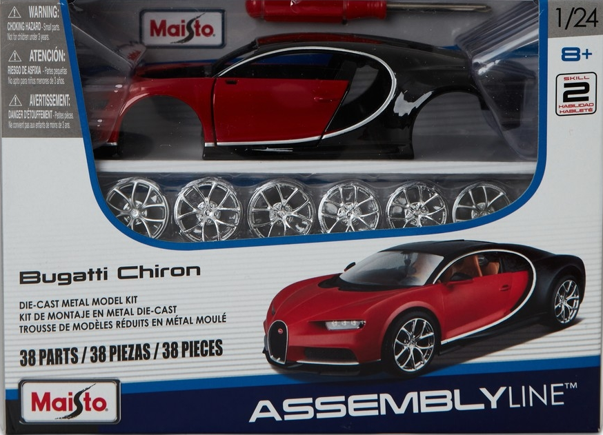 Maisto Assembly Line Bugatti Chiron Red & Black 38 Piece 1:24 Scale Die Cast Metal Kit Model Car