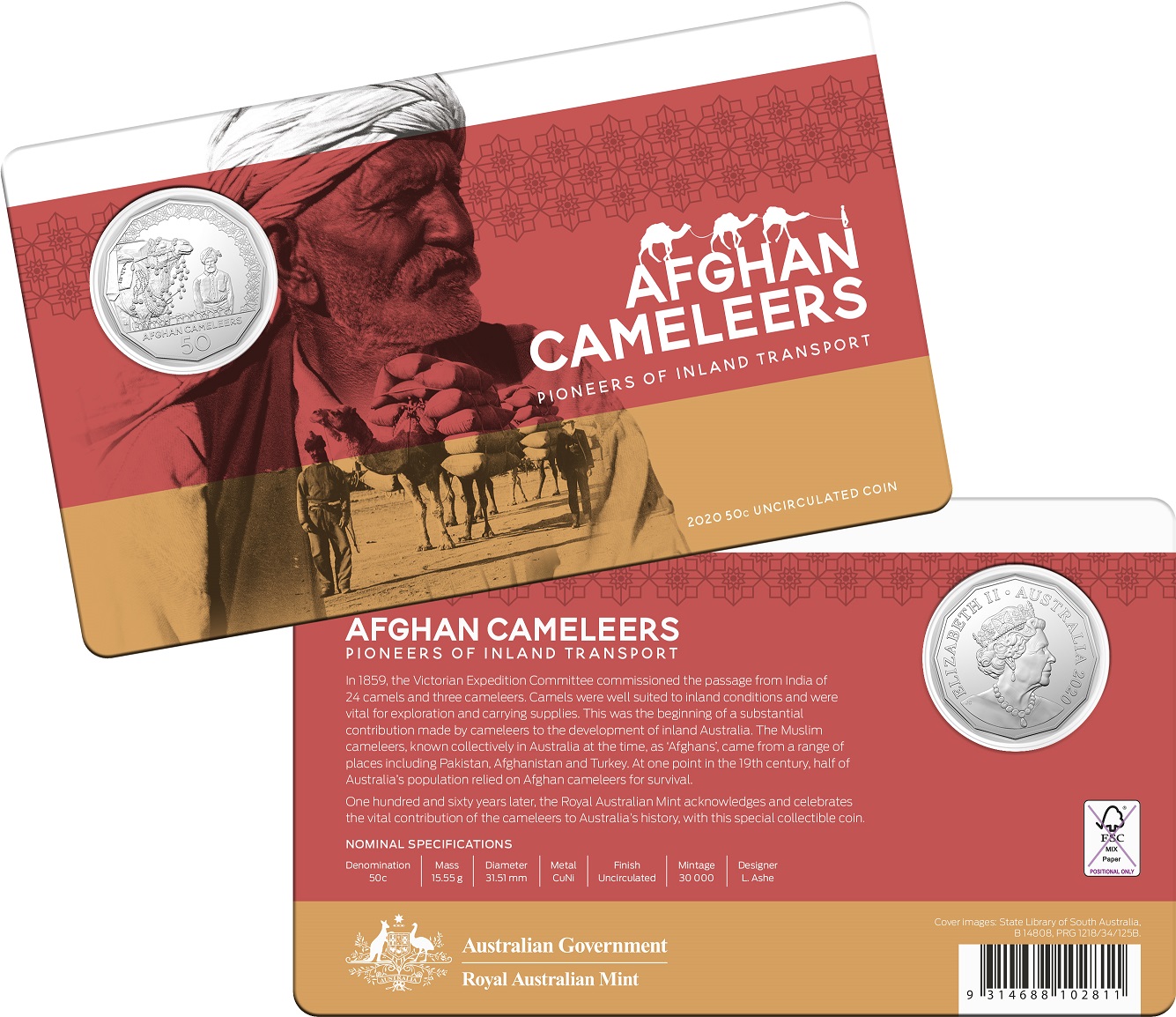 2020 50c Afghan Cameleers - Pioneers of Inland Transport Uncirculated Coin Royal Australian Mint RAM