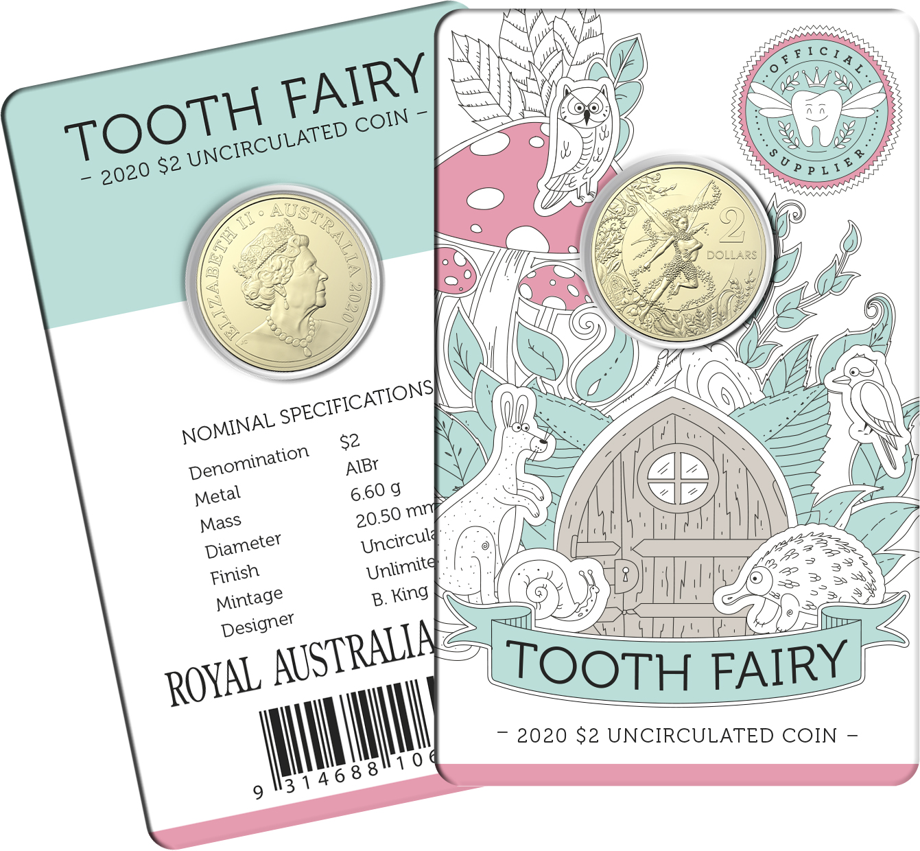 2020 $2 AlBr Uncirculated Tooth Fairy Coin in Card