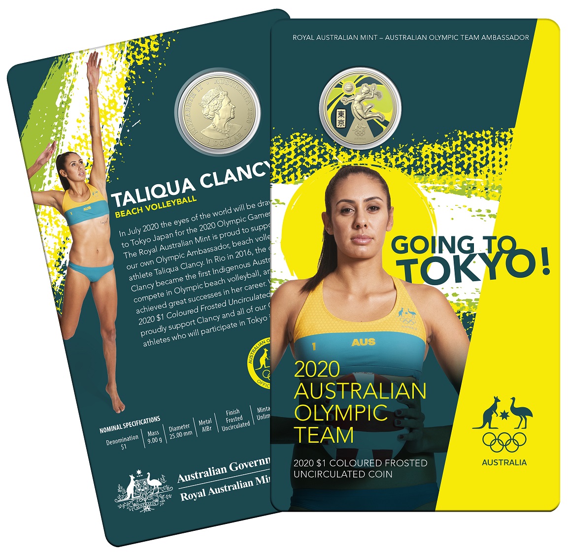 2020 $1 Australian Olympic Team Ambassador Taliqua Clancy Beach Volleyball Frosted Uncirculated Coin Royal Australian Mint RAM
