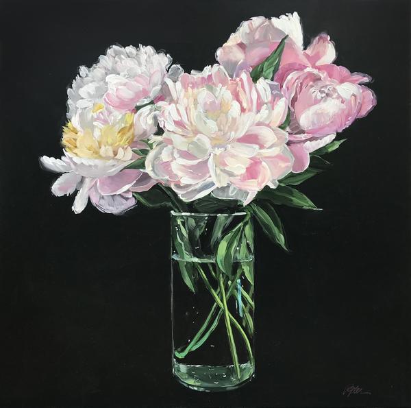 Peony Blossoms in a Glass Vase by Susan Pepler