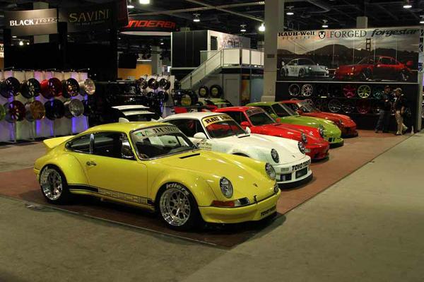 Row of RWB Porsches at SEMA