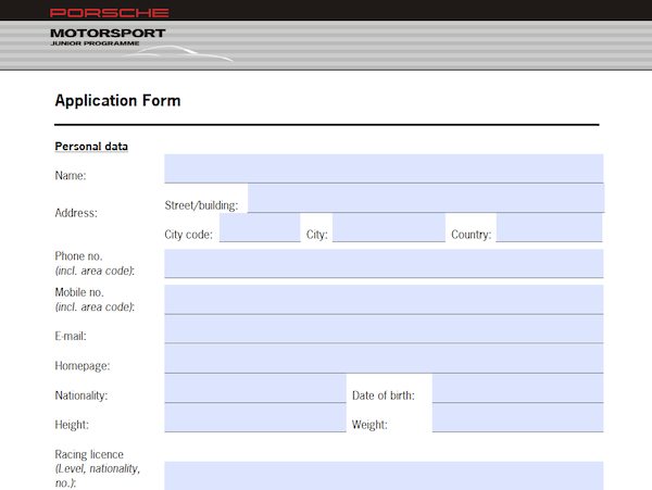 Porsche motorsport junior application