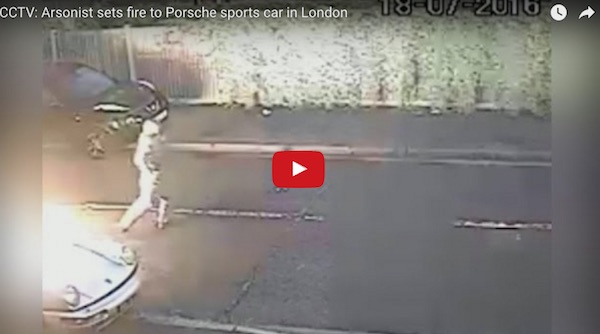 arsonist sets porsche 911 on fire