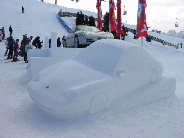porsche snow sculpture