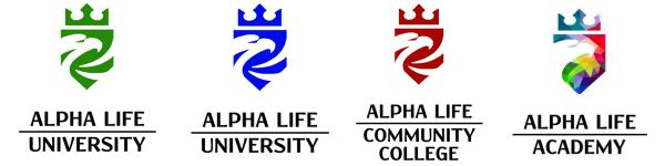 The 4 Logos of the Alpha Life College, University & Academy