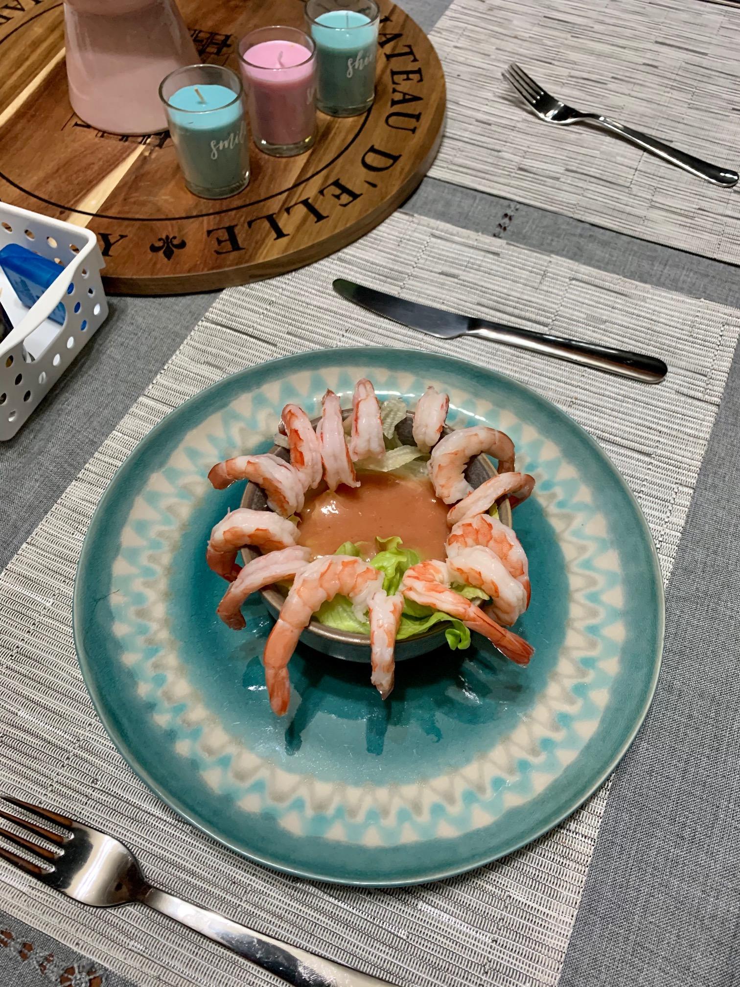 My husband cooking last night - his appetizer!