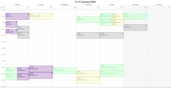 Calendar for the week