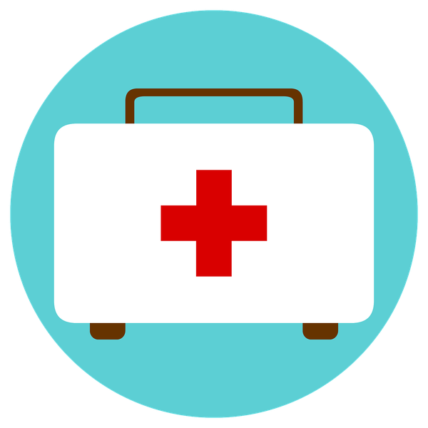 An illustration of a white suitcase with a Red Cross.