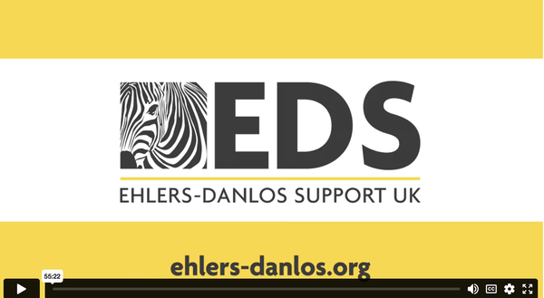 A screenshot of a video showing a zebra and the text: Ehlers-Danlos Support UK