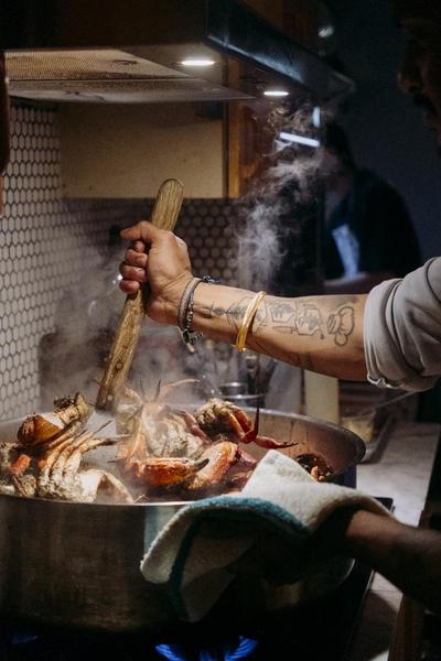 Chef Tushar cooks crab