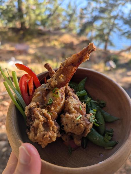 Fried frogs legs with sweet chili soy