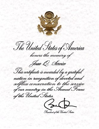 Presidential Memorial Certificates