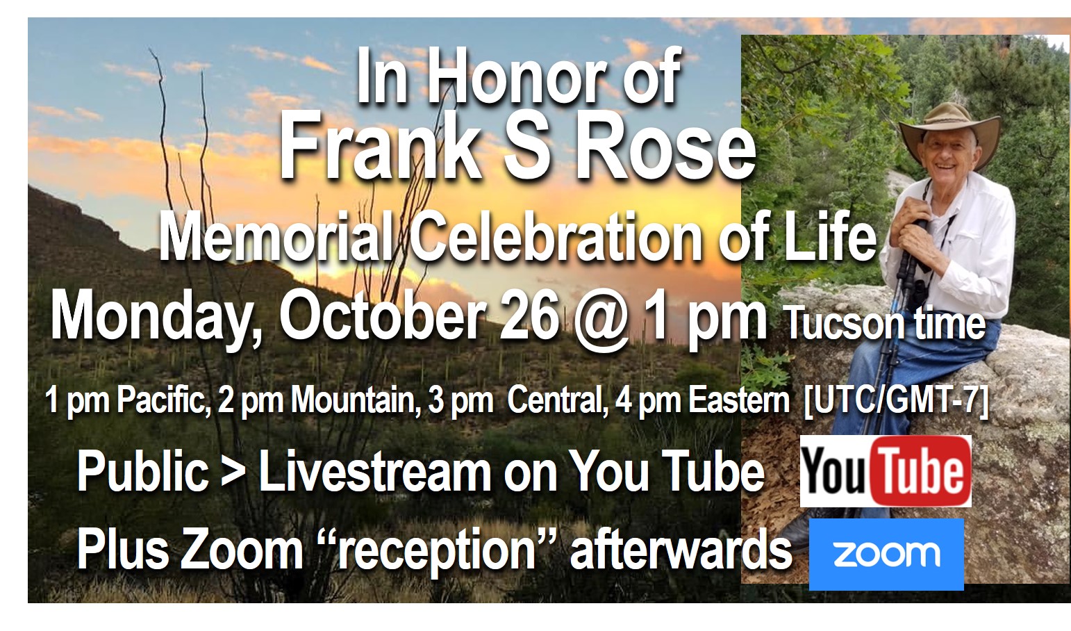 Invitation to Frank Rose's memorial celebration of life