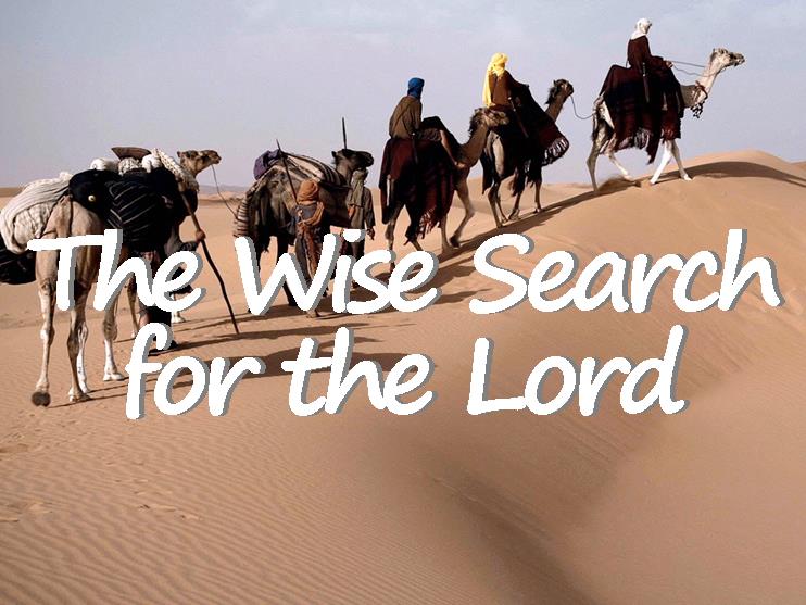 Wise men on camels in a desert