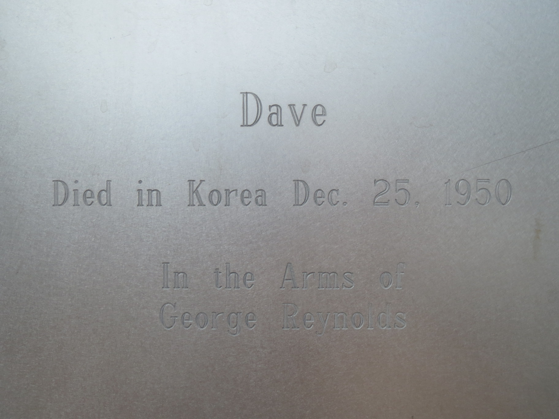 Plaque honoring Dave, Korean War Soldier