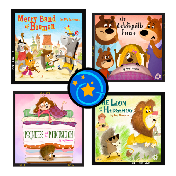 Collage of Fractured Fairy Tale Episodes on Dorktales Storytime Podcast