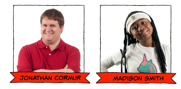 Jonathan Cormur and Madison Smith in Dorktales Storytime podcast's episode on Nichelle Nichols