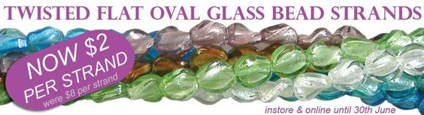 Twisted Flat Oval Glass Bead Strands