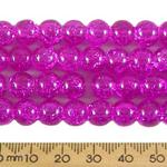 8mm Round Deep Pink Crackle Glass Bead Strands