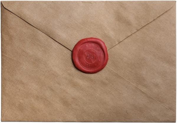 Brown paper envelope with wax seal