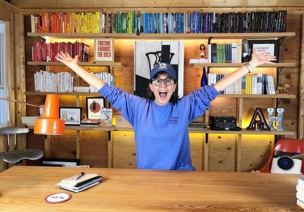 Ann in her Tiny House office
