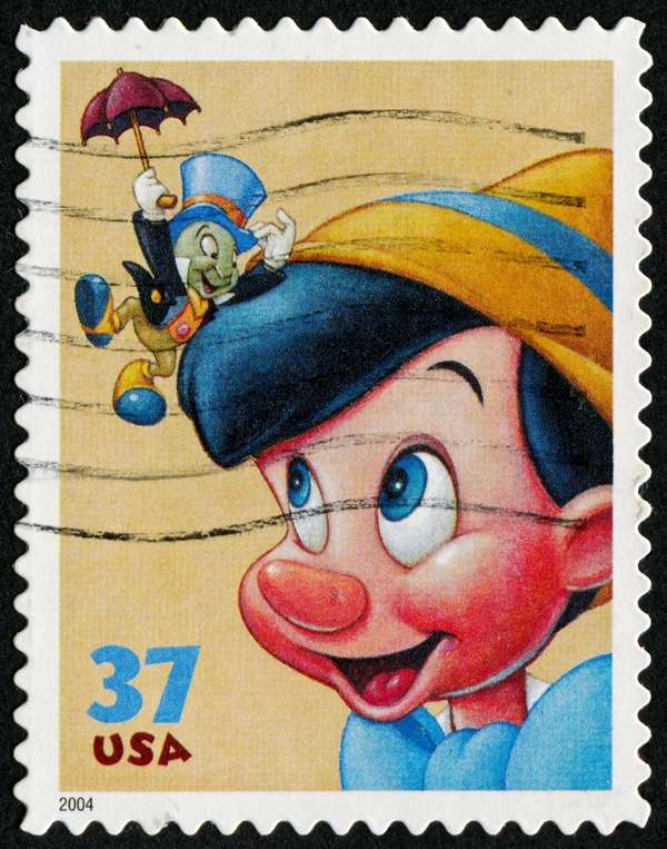 Jiminy Cricket and Pinocchio stamp