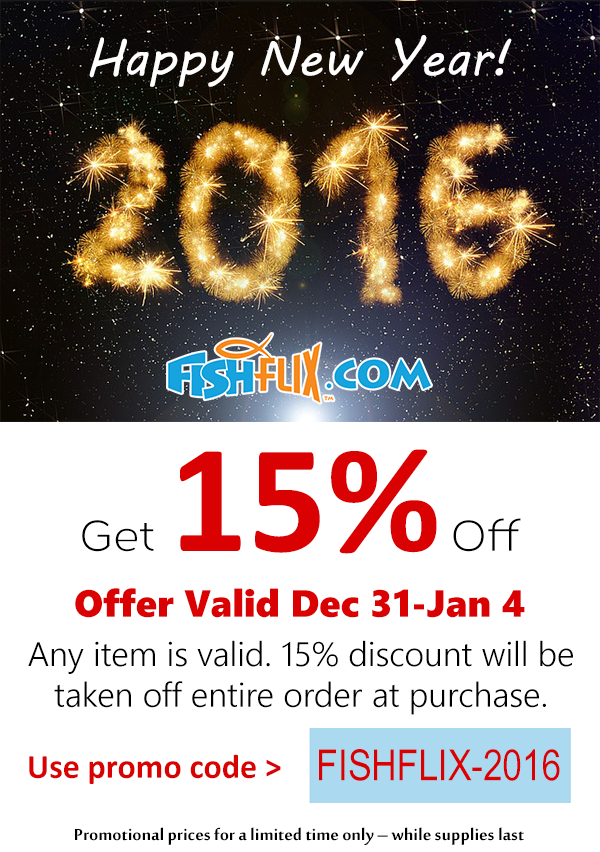 Happy New Year 2016! Get 15% off the entire FishFlix.com website Dec 31-Jan 4