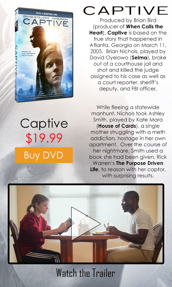 Produced by Brian Bird (Producer of When Calls the Heart), Captive is Shipping Now! $19.99