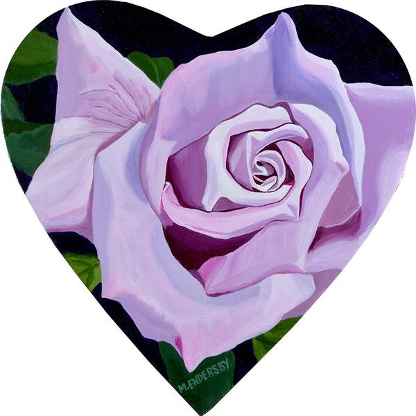 Mauve rose on 40cm heart shaped canvas, $150, Free Shipping