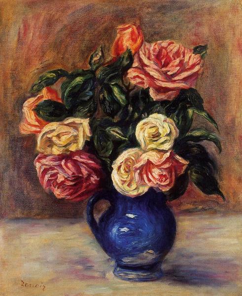 Roses in a Blue Vase - Renoir
