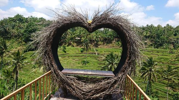 A heart shaped platform overlooking the rice fields in Bali.