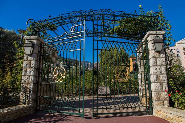 The metal gates with Princess Graces's monogram