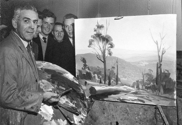 Ernest Buckmaster painting demonstration, 1950